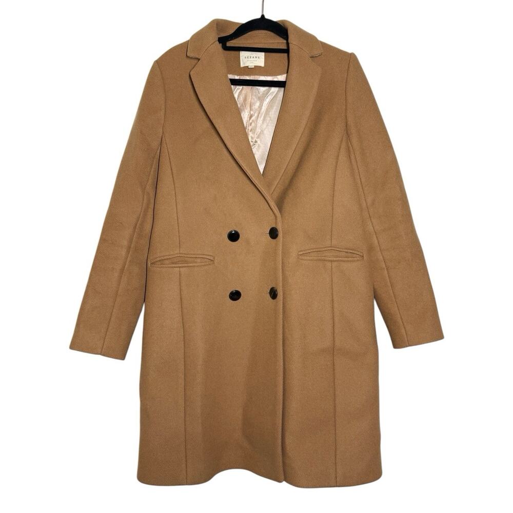 Sezane Camel Brown Wool Blend Double Breasted Mid Length Johnson Coat FR 36 / 4 - Picture 2 of 15